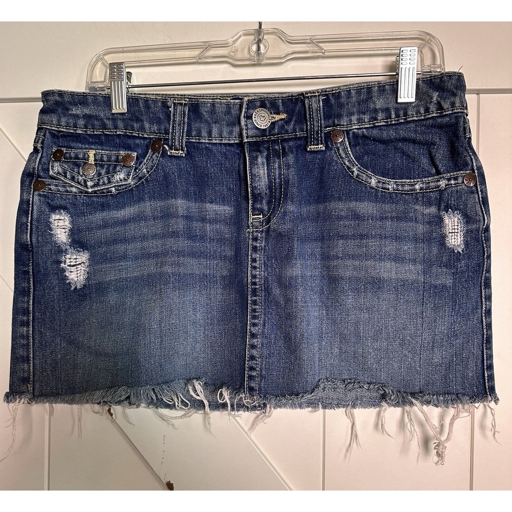 AEROPOSTALE BLUE JEAN FRAYED HEM MINI‎ SKIRT, DISTRESSED,SIZE 7/8